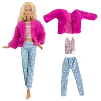 nk official new fashion pink coat plush tops pants casual clothing for barbie dolls accessories toys kids gift girl clothes
