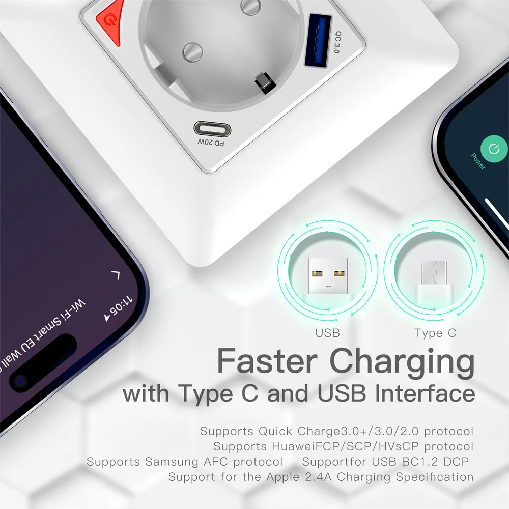 

Умная настенная розетка с поддержкой Wi-Fi и USB Type-C
