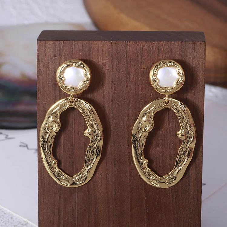 

Vintage style high-class button irregular hoop earrings