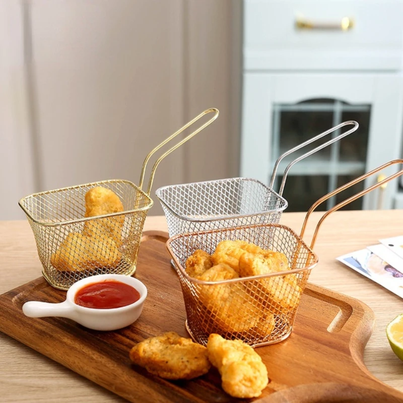 

Stainless Steel French Fries Basket Cooking Oil Filter Fried Basket 10.5*8.5*6.5cm French Fries Basket Kitchen Dishes Strainer
