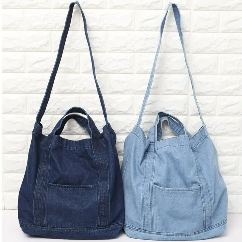 

Vintage Denim Bag Unisex Women's Canvas Big Shopping Bags Literary Leisure Student Schoolbag Girl
