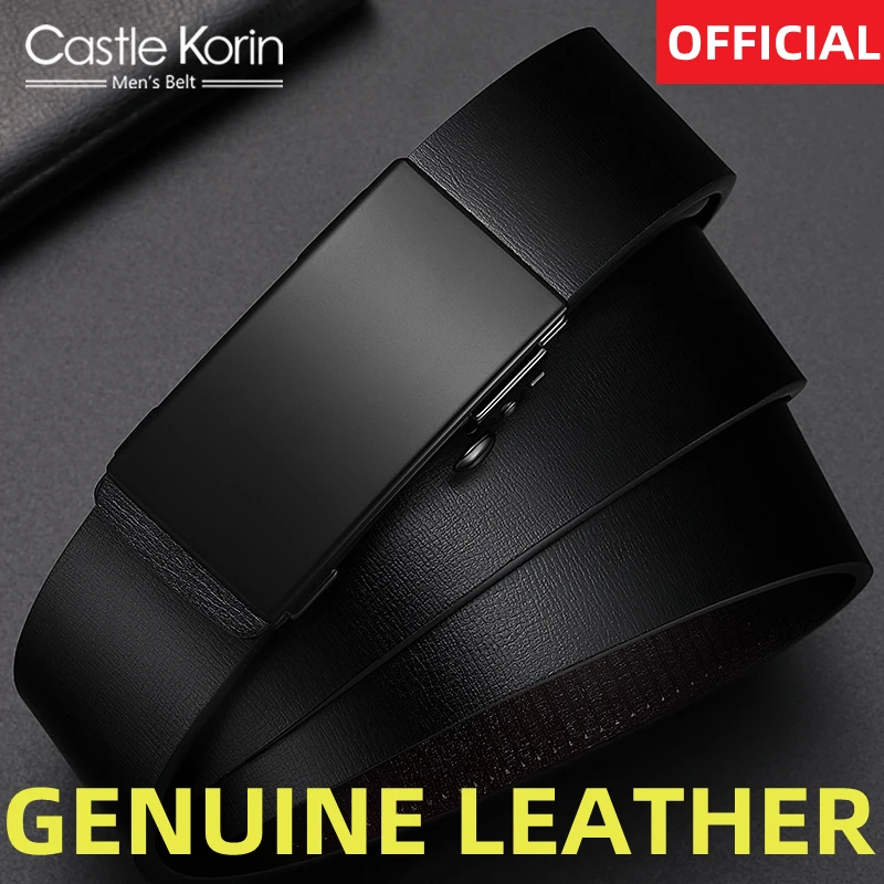 Мужской ремень с пряжкой из натуральной кожи Черный Повседневный воловьей