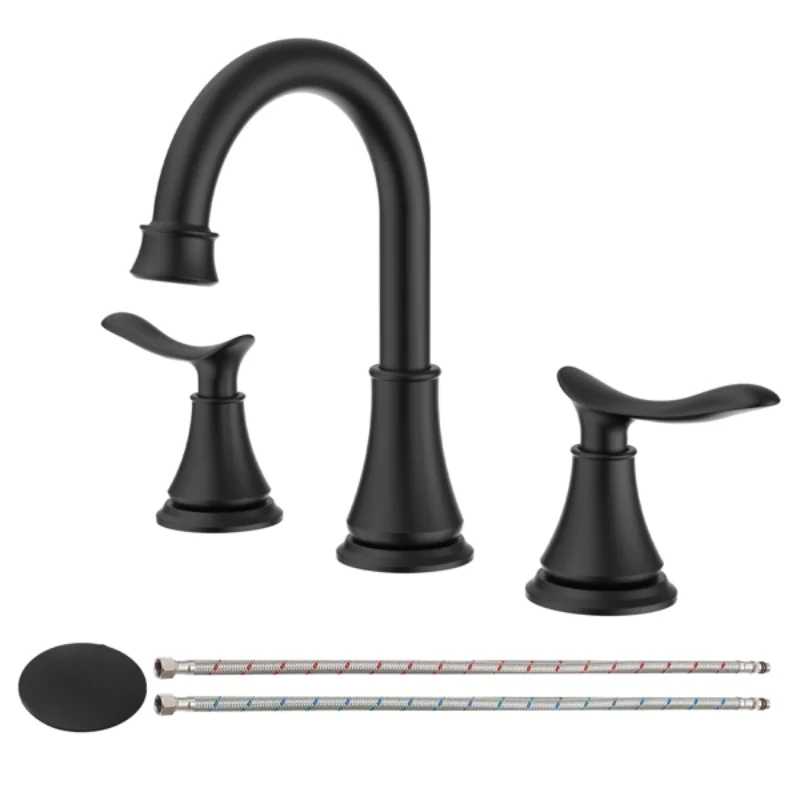 

2-Handle 8 Inch Widespread Bathroom Sink Faucet Matt Black Lavatory Faucet 3 Hole 360° Swivel Spout Vanity Sink