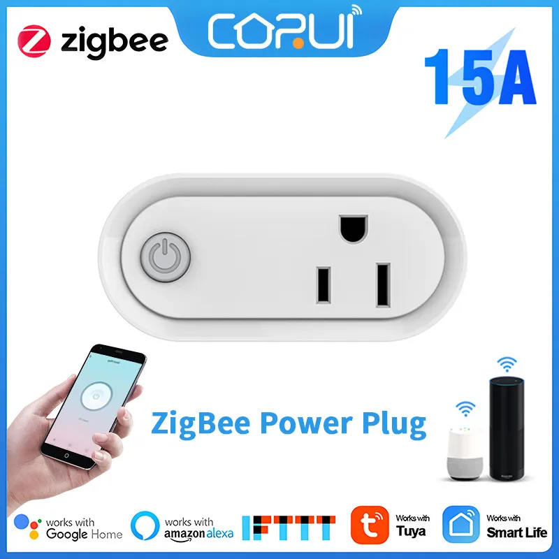 

CoRui Tuya ZigBee Smart Socket 15A US Plug With Power Monitor Timing Function Wireless Remote Control Smart Socket Outlet