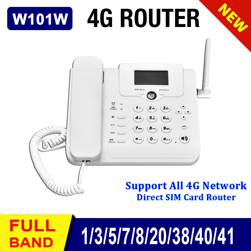 

W101W Wireless 3G Router 4G Sim Card Modem 4g Wifi Router LTE Mobile Hotspot Desk 4G Telephone GSM Volte Fixed Phone RJ45 LAN