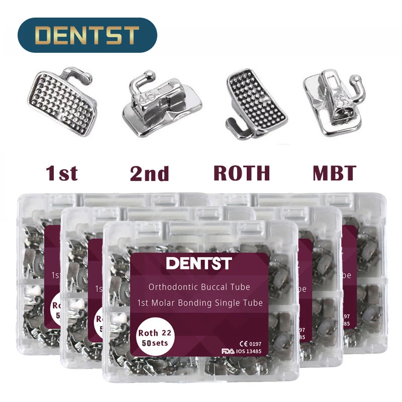 

50Sets/200pcs Dental Orthodontic Bondable Buccal Tube Dental 1st 2nd Molar Monoblock Non-Convertible Tube 0.022 Roth MBT