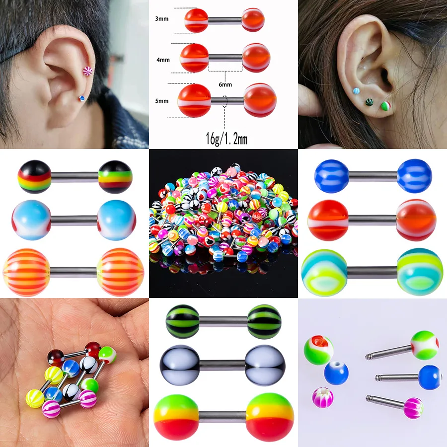 OIMG 3/4/5mm Mixed Size Cartilage Helix Earrings Stud Earrings for Women Men Acrylic Stainless Steel Ear Piercing Jewelry