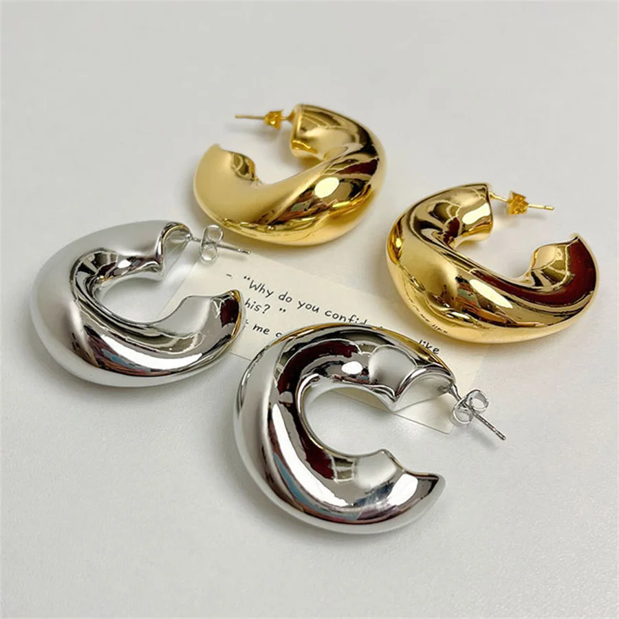Модные Позолоченные нестандартные геометрические серьги-кольца C-образной формы