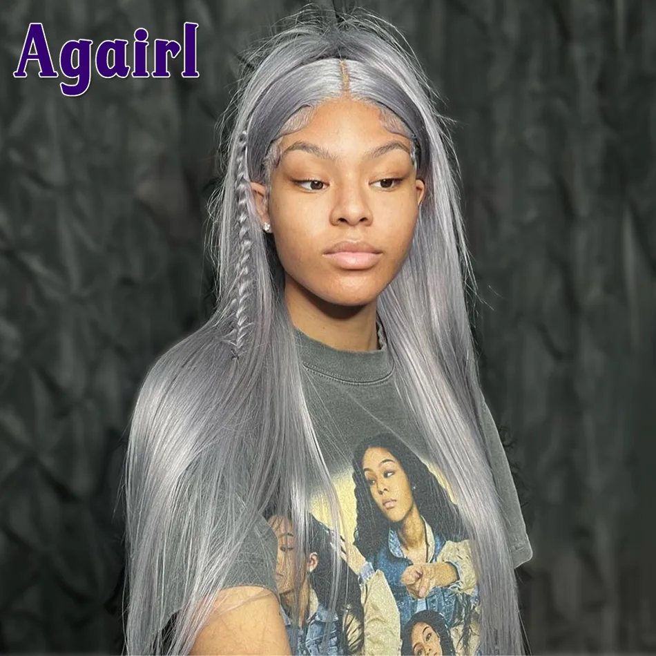 Silver Grey Straight 13x6/13X4 Lace Frontal Human Hair Wigs Transparent HD Lace Front Wigs for Women Pre-plucked with Baby Hair