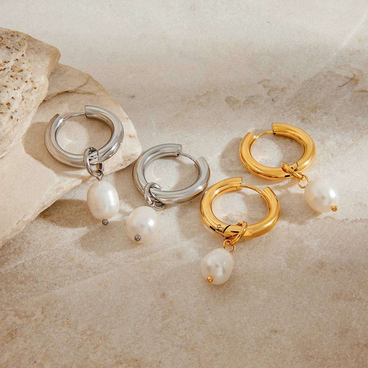 Фото Yori Chic серьги-капли с пресноводным жемчугом, водостойкие, 18 К, с PVD-покрытием, простые, гладкие, металлические, модные украшения, подарок-бижутерия №5