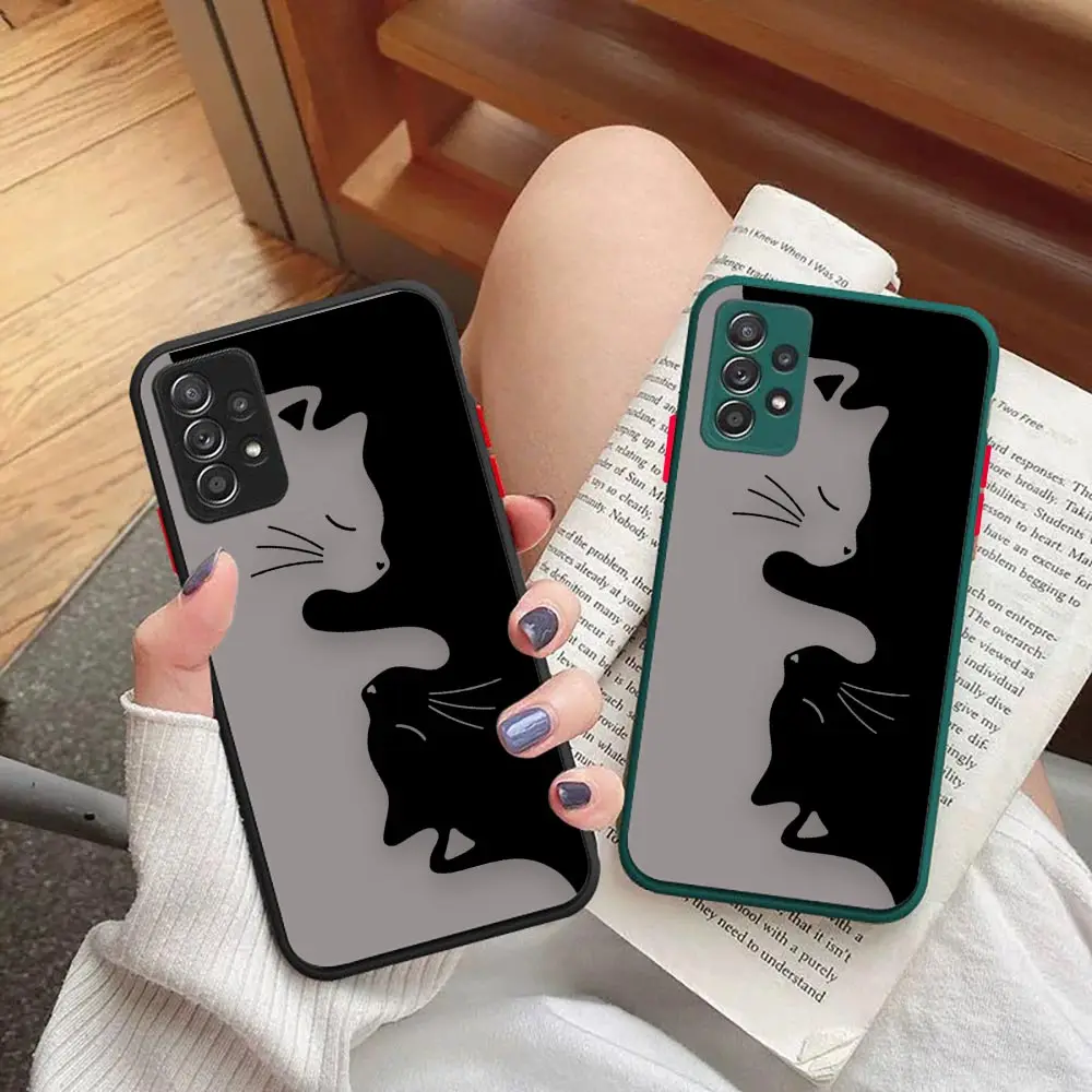 

Cute Black Funny Cat Matte Case For Samsung A73 A72 A53 A33 A70 A52 A51 A50 A42 A32 A31 A30 A22 A21S A12 A11 A10S A10 5G Case