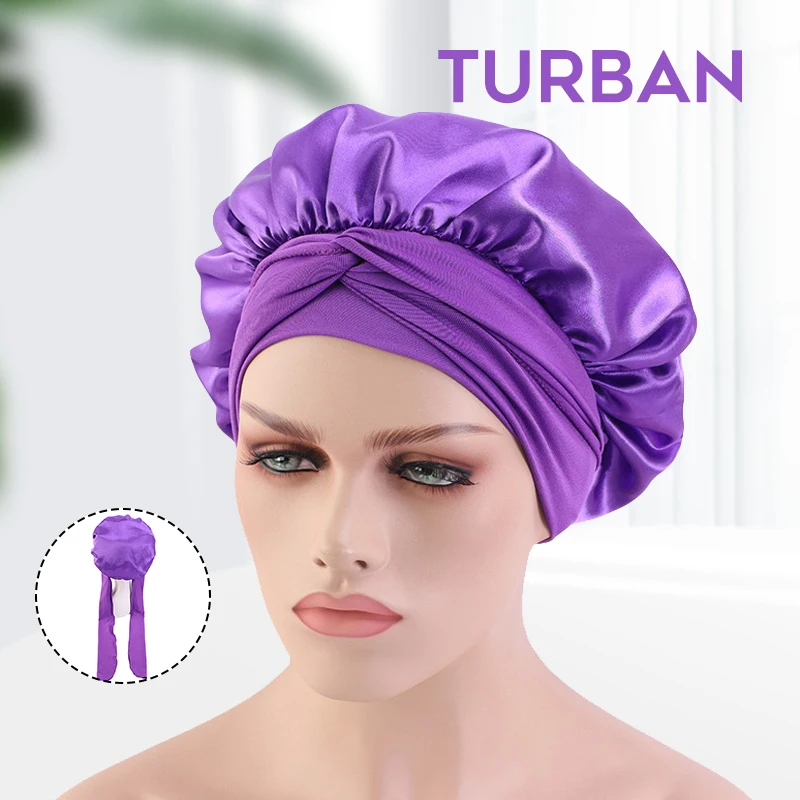 

Night Cap Wide Brim High Elastic Headband Shower Cap Satin Sleep Hair Care Cap Soft Hair Cap Universal JS22