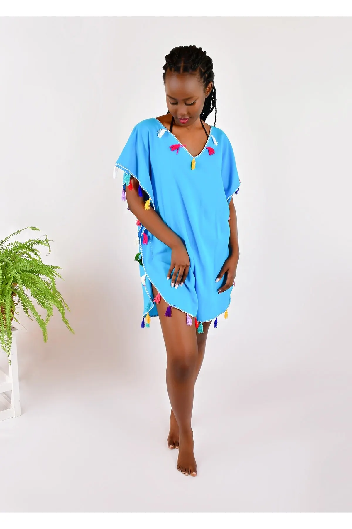 

Women's Pareo fringd Swimwear Cover Up Dress Sexy Tunic Suit Beachwear Female Beach Bikini Cover Loose Mini Dress