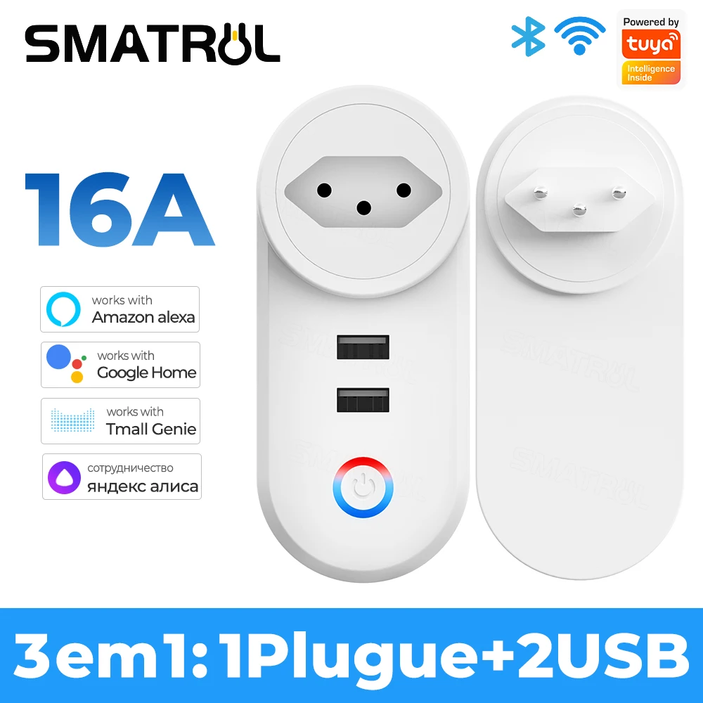 

Tuya Wifi Smart USB Розетка Бразилия Plug 16A Розетка Адаптер Зарядка Голосовое Время Smart Life Приложение Электрический Для Google Home Alexa