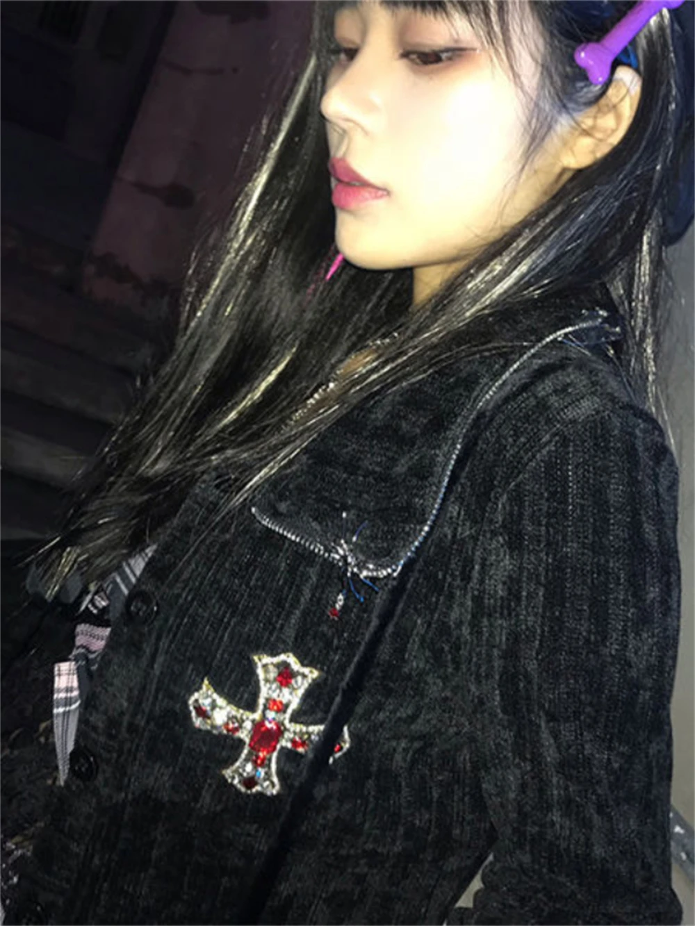 Женская куртка на пуговицах черная Готическая с длинным рукавом в стиле