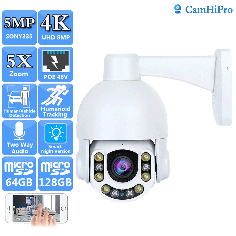 

IP-камера видеонаблюдения SONY415 UHD 4K, 8 Мп, POE, 48 В, PTZ, купольная, 5 МП, 5-кратный зум, автофокус, двухстороннее аудио, цветное ночное видение, отслеживание людей