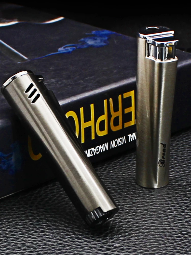 

397 Creative and fashionable windproof lighters Metal wire drawing straight gas cigarette lighters Cigarette accessories gifts