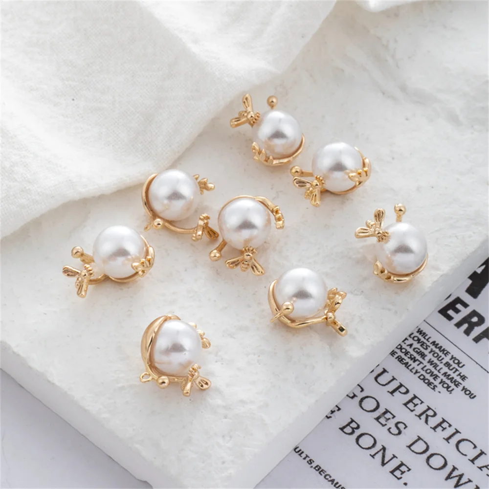 

14k copper covered gold colorful inlay 8mm round shell bead pendant 13mm small bee bracelet necklace jewelry pendant