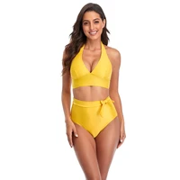 swimsuit two piece bikini set womens fashion sexy solid color gather summer beach swimwear swimming ladies clothes