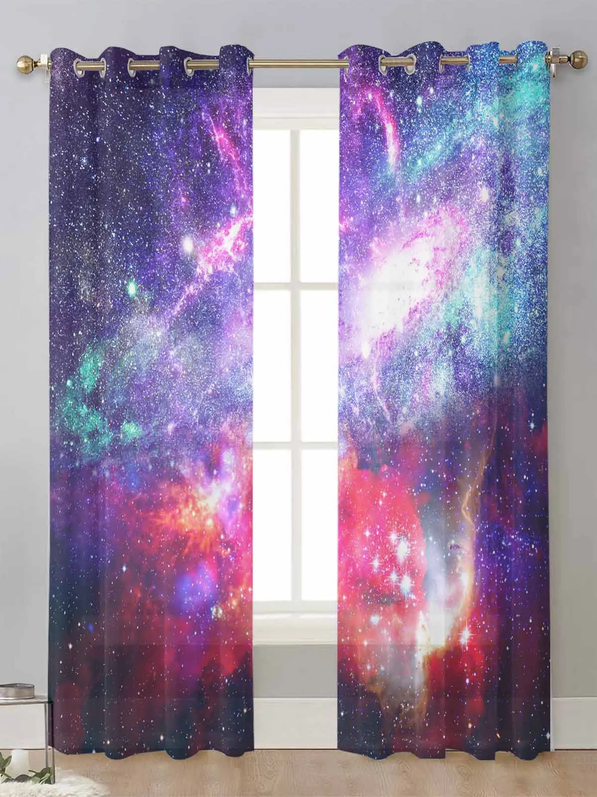 

Purple Starry Sky Universe Sheer Curtains For Living Room Window Transparent Voile Tulle Curtain Cortinas Drapes Home Decor