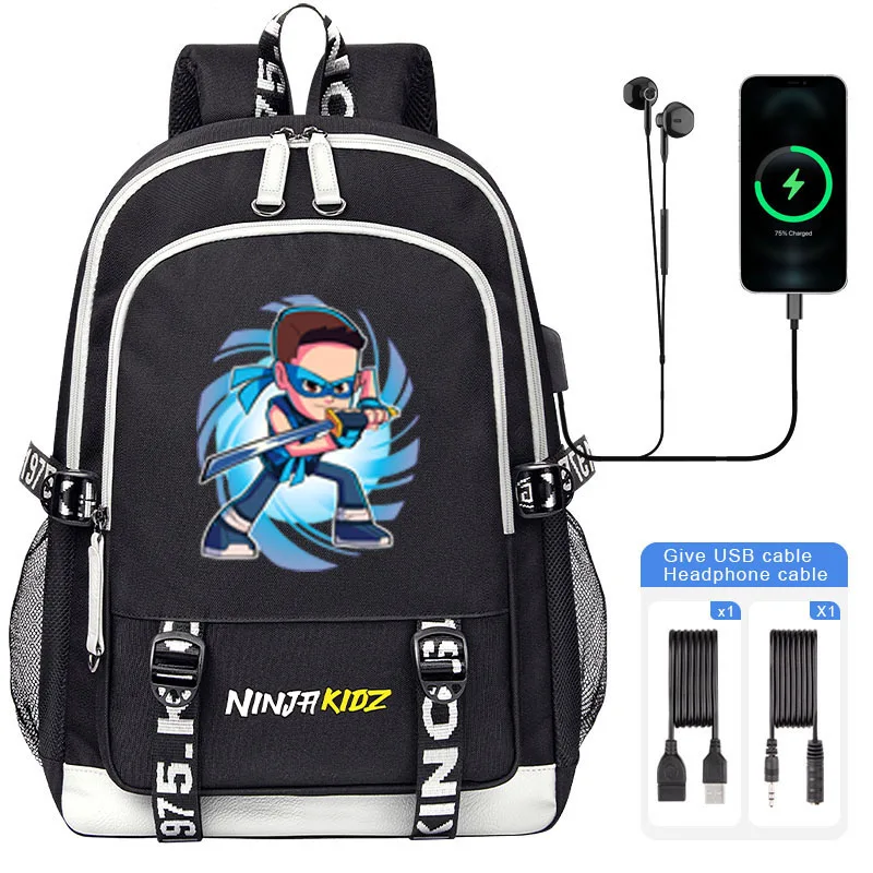 NINJA KIDZ Kids Backpack High capacity USB Boy Girl school bag large capacity Students school bag Fashion USB Laptop Bagpack
