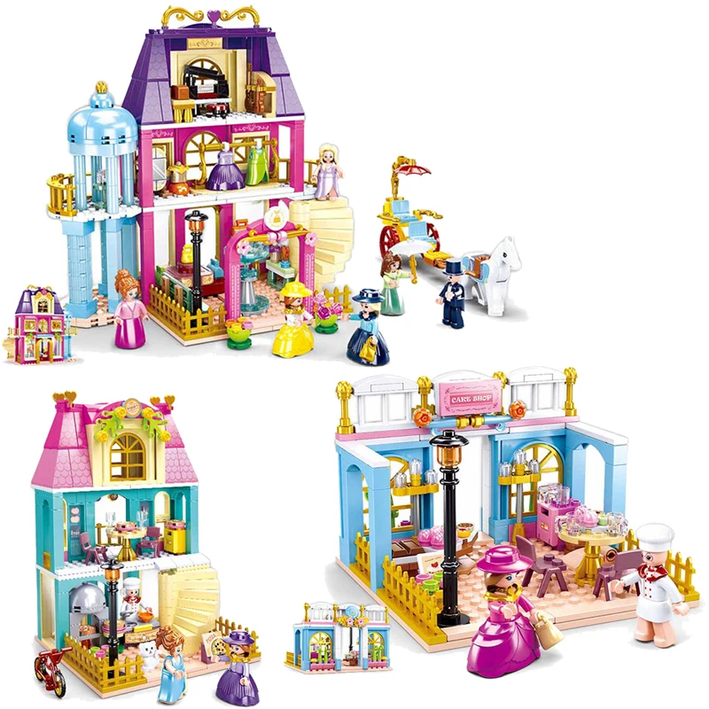 

SLuban Building Block St. Via Princess Town Series Fruit Cake Shop Carriage Cake Children's Assembled Toys for Girls Dream Gift