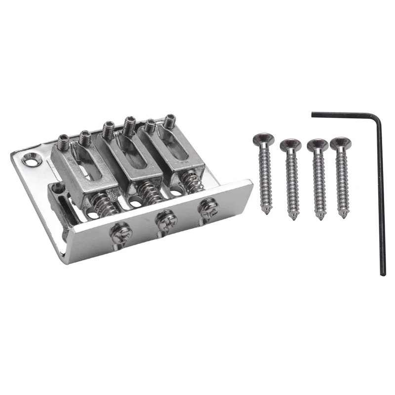 

5X Cigar Box Guitar Parts: 3-String Chrome Hard-Tail Adjustable Bridge Silver Color
