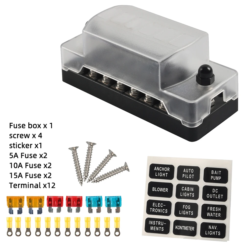 

1set Automobile Long 6-way Positive And Negative Fuse Box (With Negative+Terminal+Fuse)15A +10A+5A Nsurance Film 2pcs Each