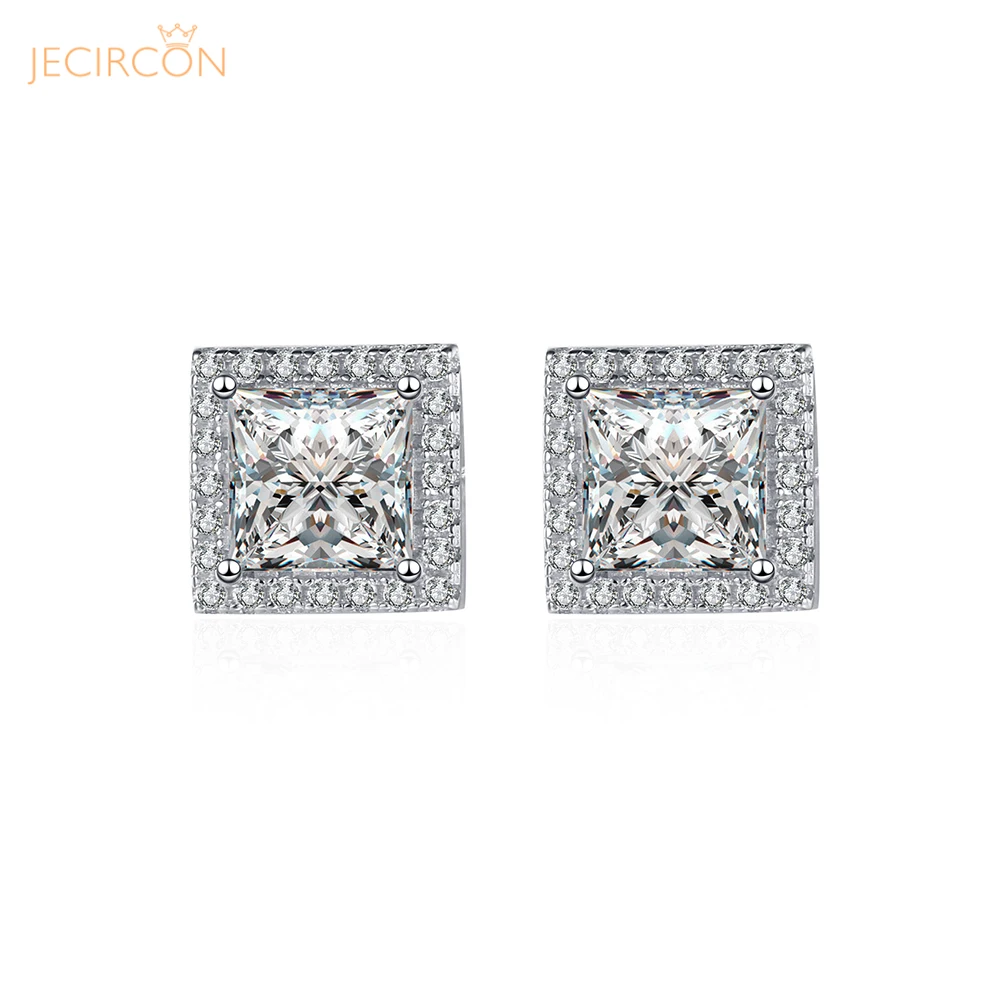 

JECIRCON 1/2 Carat Square Moissanite Stud Earrings for Women Small Broken Diamond 4-claw 925 Sterling Silver Ear Jewelry Gifts