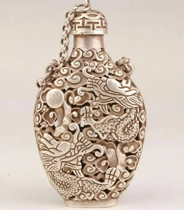 

Chinese Old Tibetan Silver carved Dragon Hang Sachet Incense Burner
