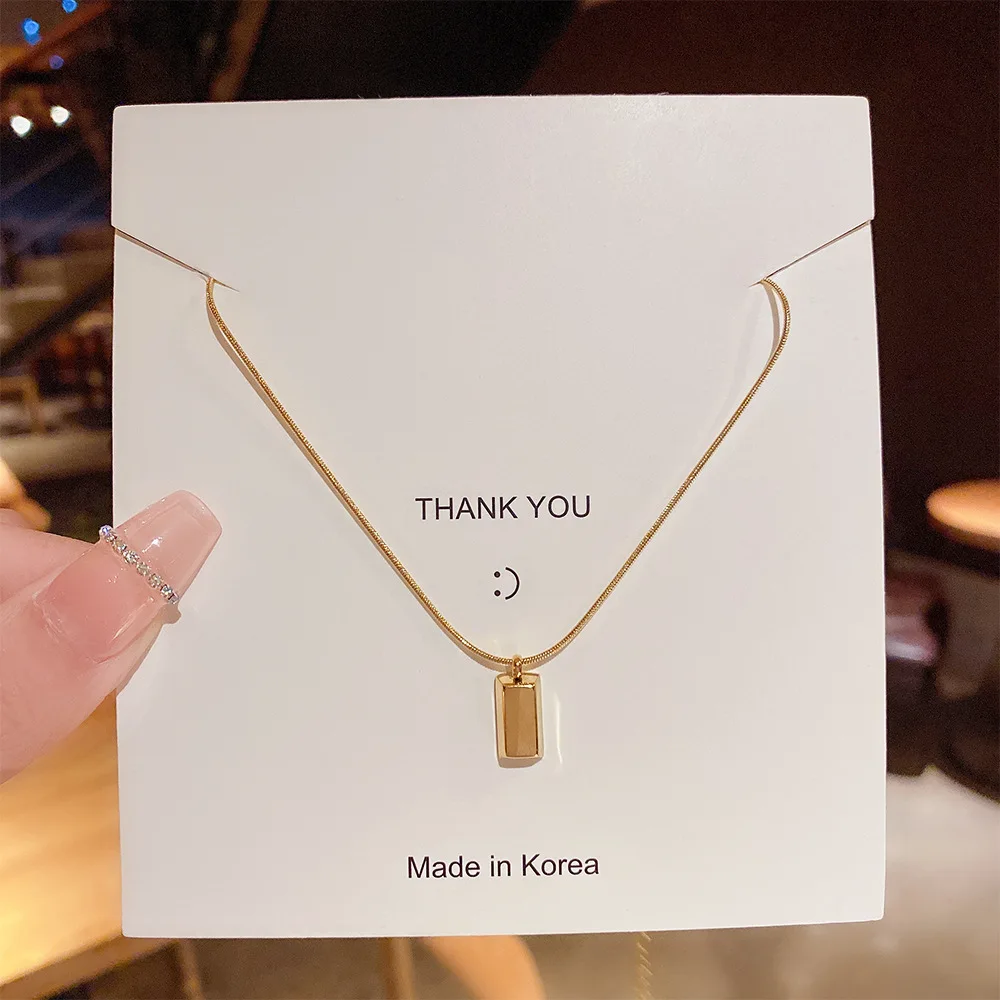 Gold Color Cube Brick Necklace Jewelry Woman Original Plate Copper Bullion Pendant Necklace collier en titane acier pour femme