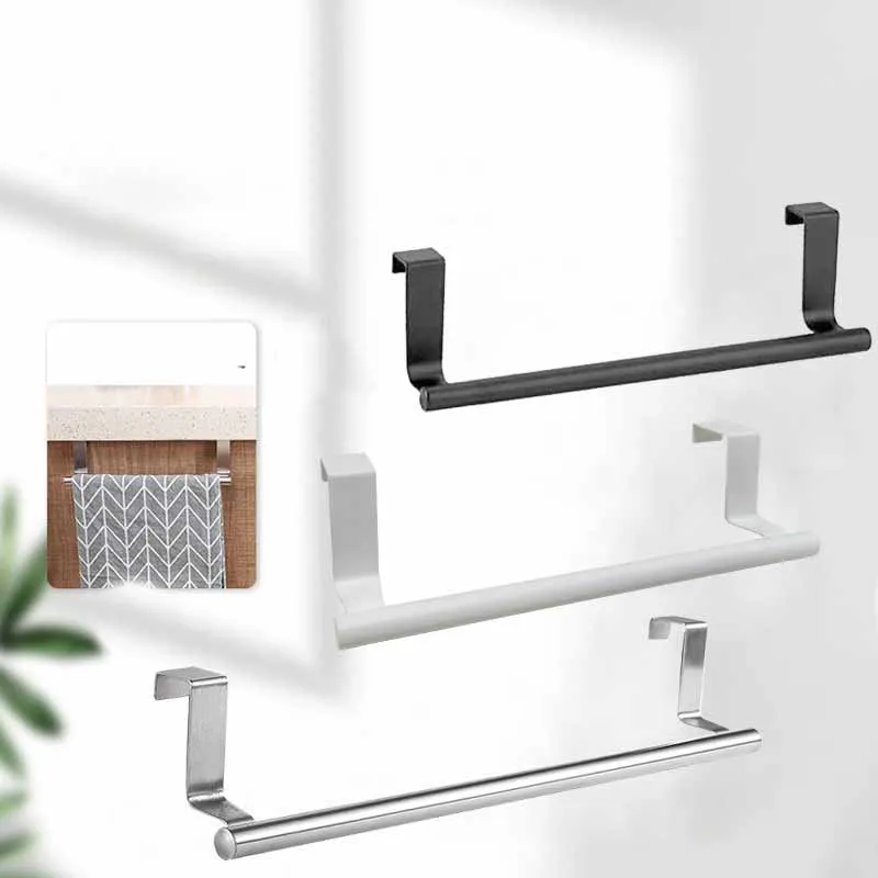 Rack Over Door Towel Bar Hanging Holder Stainless Steel Bathroom Kitchen Cabinet Towel Rag Rack Shelf Hanger