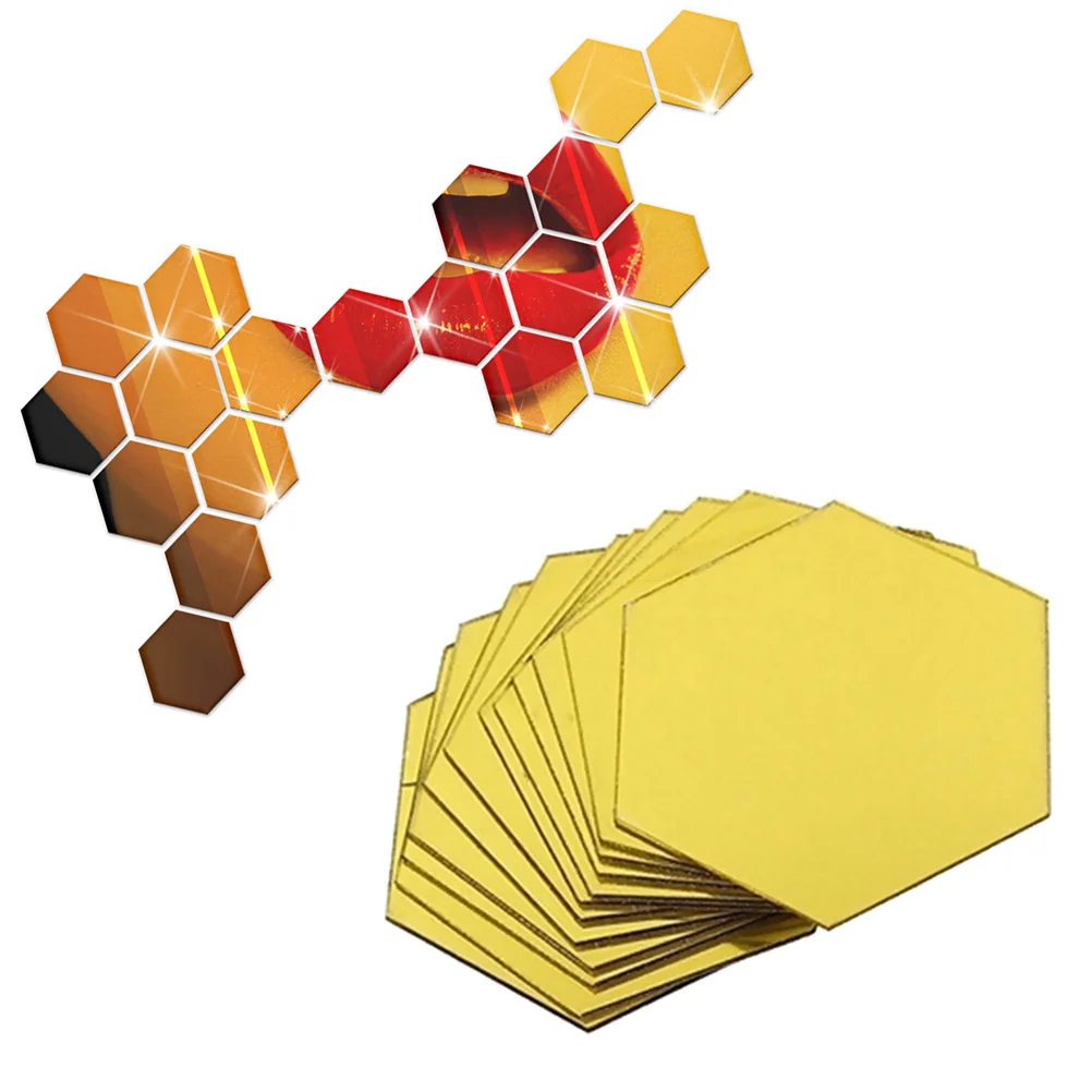 

Mirror Wall 3D Acrylic Stickers Removable Decals Self Adhesive Mirrors Honeycomb Decor Silver