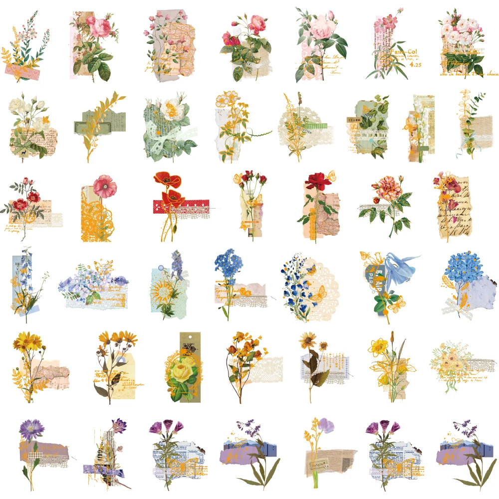 

30pcs/bag Botanical Flowers Stickers PET Gilding Filler for UV Epoxy Resin Mold Craft Scrapbook Decals Decorative Materials