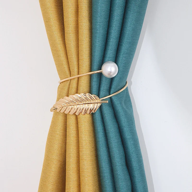 

1 pcs new simple curtain strap Metal coil leaf pearl curtain buckle Punch free strap