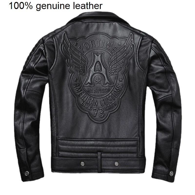 

Куртка мужская из натуральной воловьей кожи, мотоциклетная приталенная куртка в байкерском стиле, плотный пиджак из телячьей шкуры, 2XL-5XL