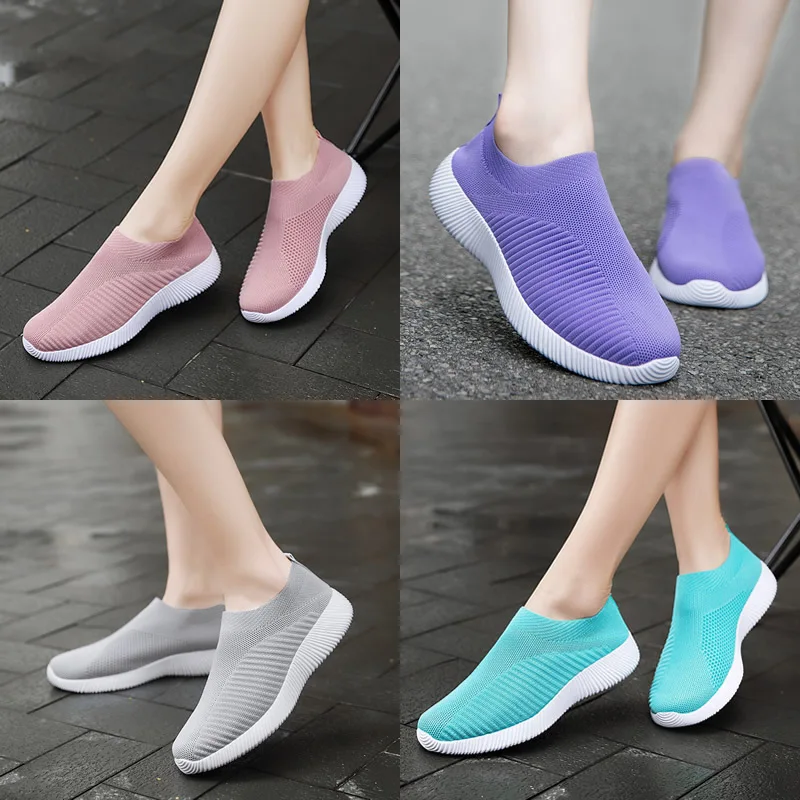 

Shoes Women's Elastic Socks Shoes Flat Soft Bottom Low-top Fly Woven Breathable Large Size Women's Casual Shoes One Pedal