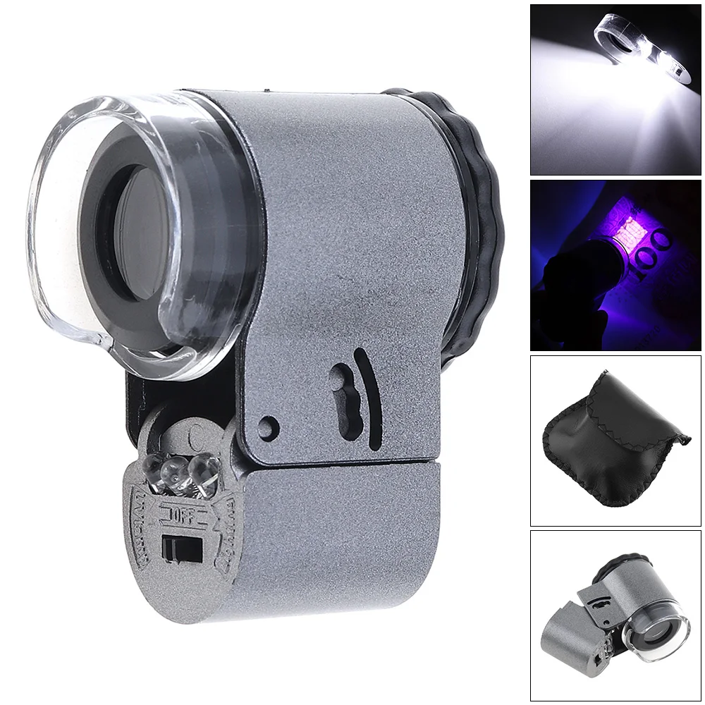 

Handheld Magnifiers 50X Metal + ABS Portable Adjustable Magnifier with 2 LED Light and UV Light for Jewelry / Diamond