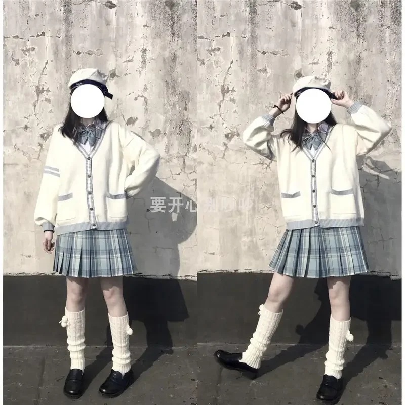 Японский Школьный свитер весна-осень 2024 Хлопковый вязаный с V-образным вырезом