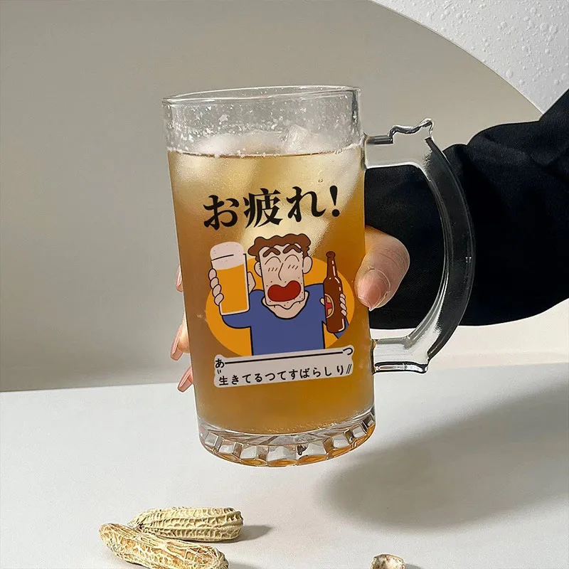 Фото Милая стеклянная пивная кружка Crayon Shin-chan Family, 500 мл, большая емкость, для домашнего бара, декор для рабочего стола, подарки №3