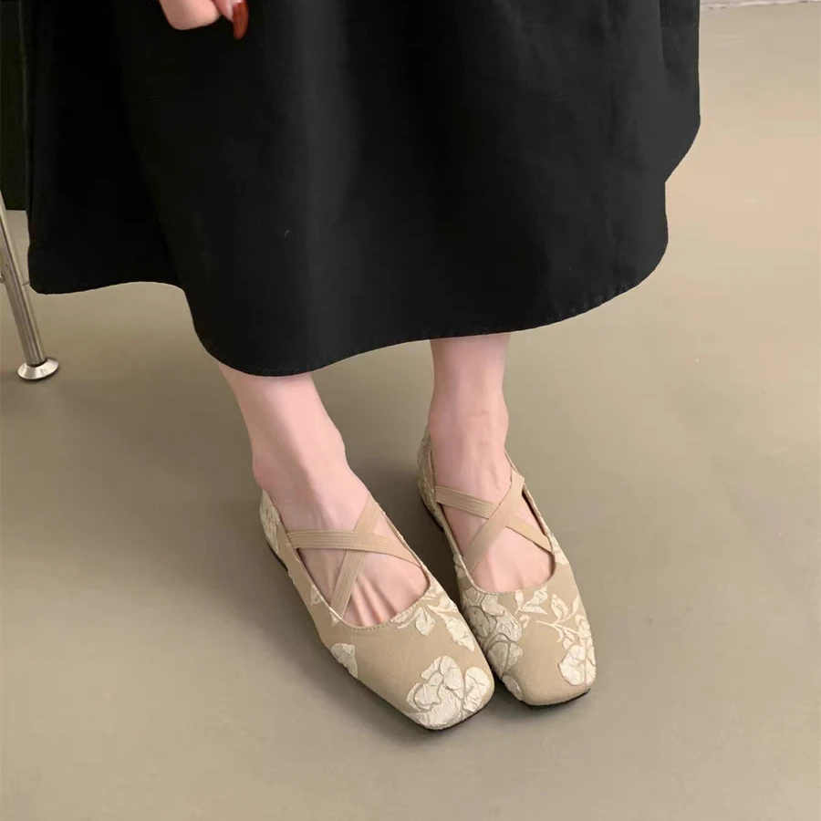 Балетки женские атласные Туфли Мэри Джейн на плоской подошве с принтом в ретро