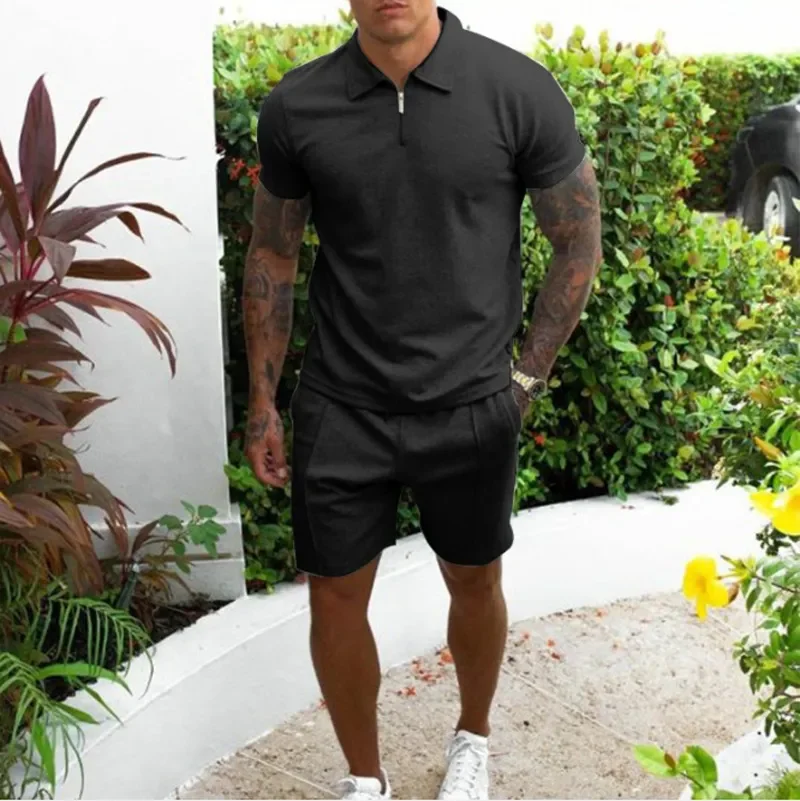 New Men's Casual Short Sleeves T Shirts and Shorts 2 Pieces Set Male Summer Solid Color Tracksuit Sets S-3XL