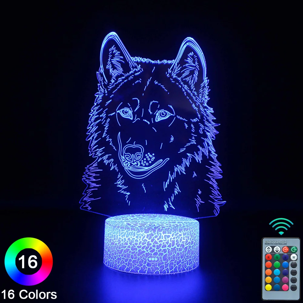 

Wolf LED 3D Night Lights Touch Remote Control Novelty Table Desk Lamp Room Decor Christmas Birthday Gift -No.479