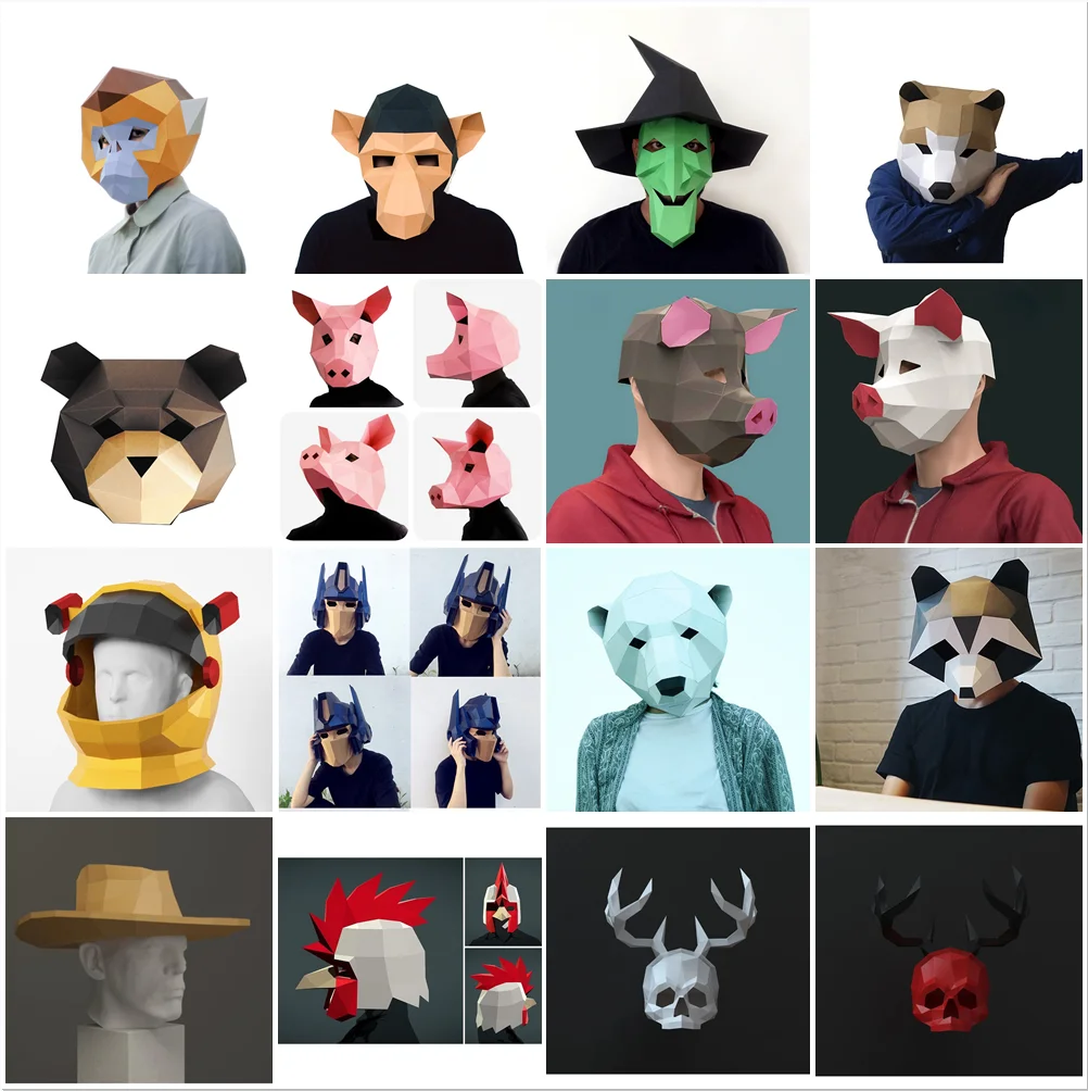3D бумажная форма свинья обезьяна мышь голова дракона маска головной убор модель