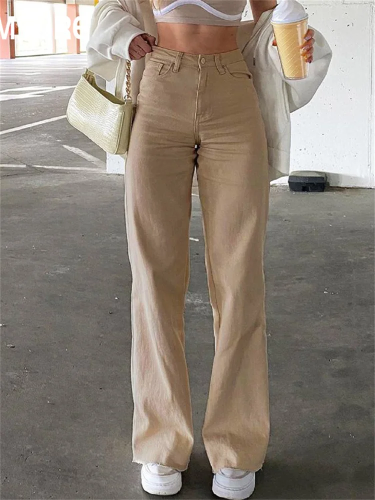 

2022 New Casual Loose Solid Jeans Elegant Fashion Slim Wide Leg Pants High Waisted Trousers Women 2021 Spring Autumn Streetwear