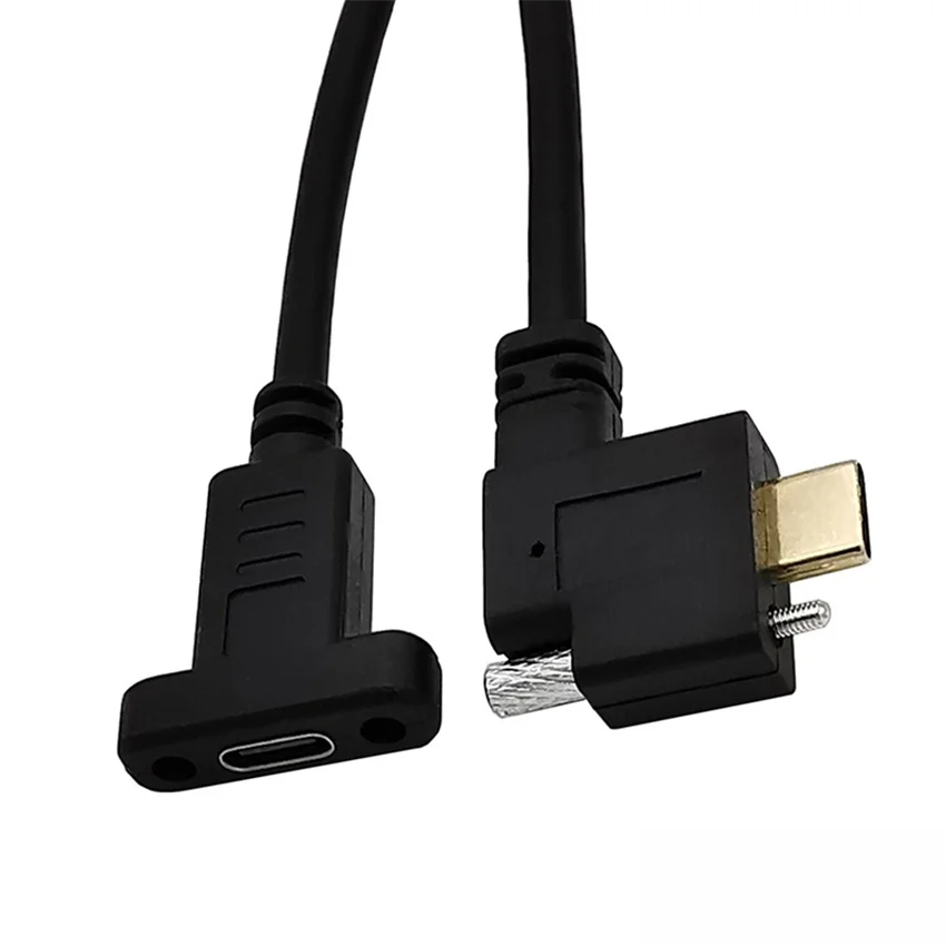 

USB 3.1 elbow type-C data cable gold-plated 16 core 5a male to female with ear screw fixed extension cable