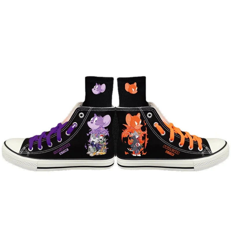 

Genuine Pullback Co-branded Cartoon High Top Canvas Personality Trend Graffiti Mandarin Duck Student Couple Board Shoes