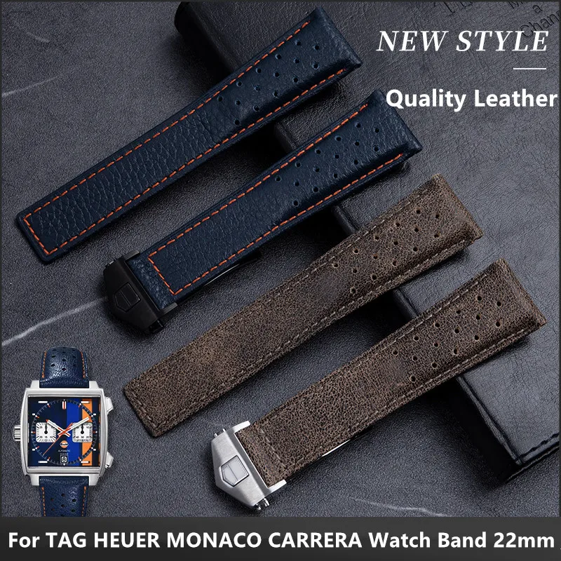

Watch Accessories For TAG For HEUER Strap MONACO CARRERA Wrist Band Frosted Calfskin Quality Leather Watchband Bracelet 22mm
