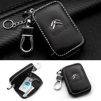 leather car key case remote control key case leather zipper keychain for citroen c1 c4 c3 c5 c8 ds berlingo%e2%80%8b vts c4l xantia ds3