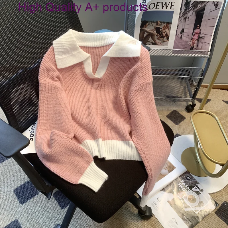 

Autumn And Winter New Wool Knitted Long-Sleeved Pink V-Neck Jumper Women Thin Large Yards Thickened Loose